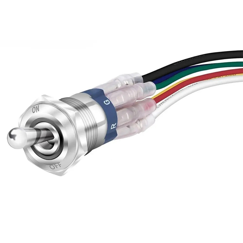 Tuimelschakelaar met verlichting - 16mm - RGB - ON/OFF - 12/24V Tuimelschakelaar met verlichting - 16mm - RGB - ON/OFF - 12/24V